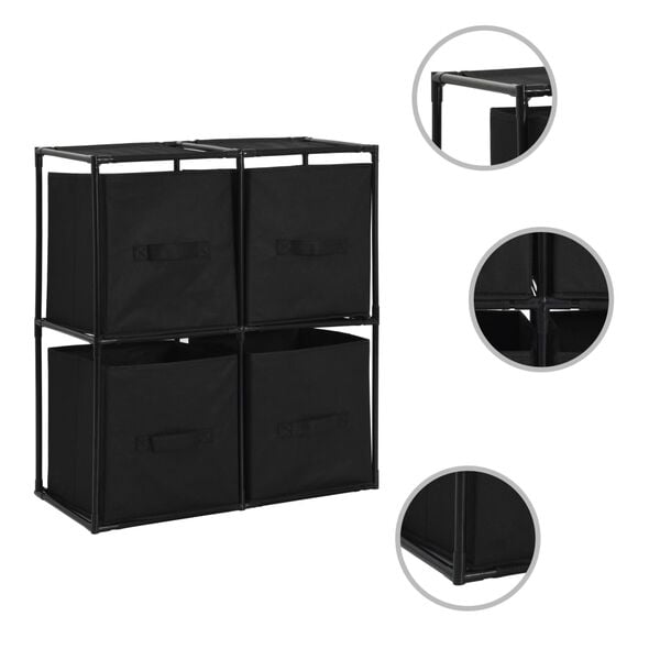 vidaXL Ντουλάπι με 4 Υφασμάτινα Καλάθια Μαύρο 63x30x71 εκ. από Ατσάλι
