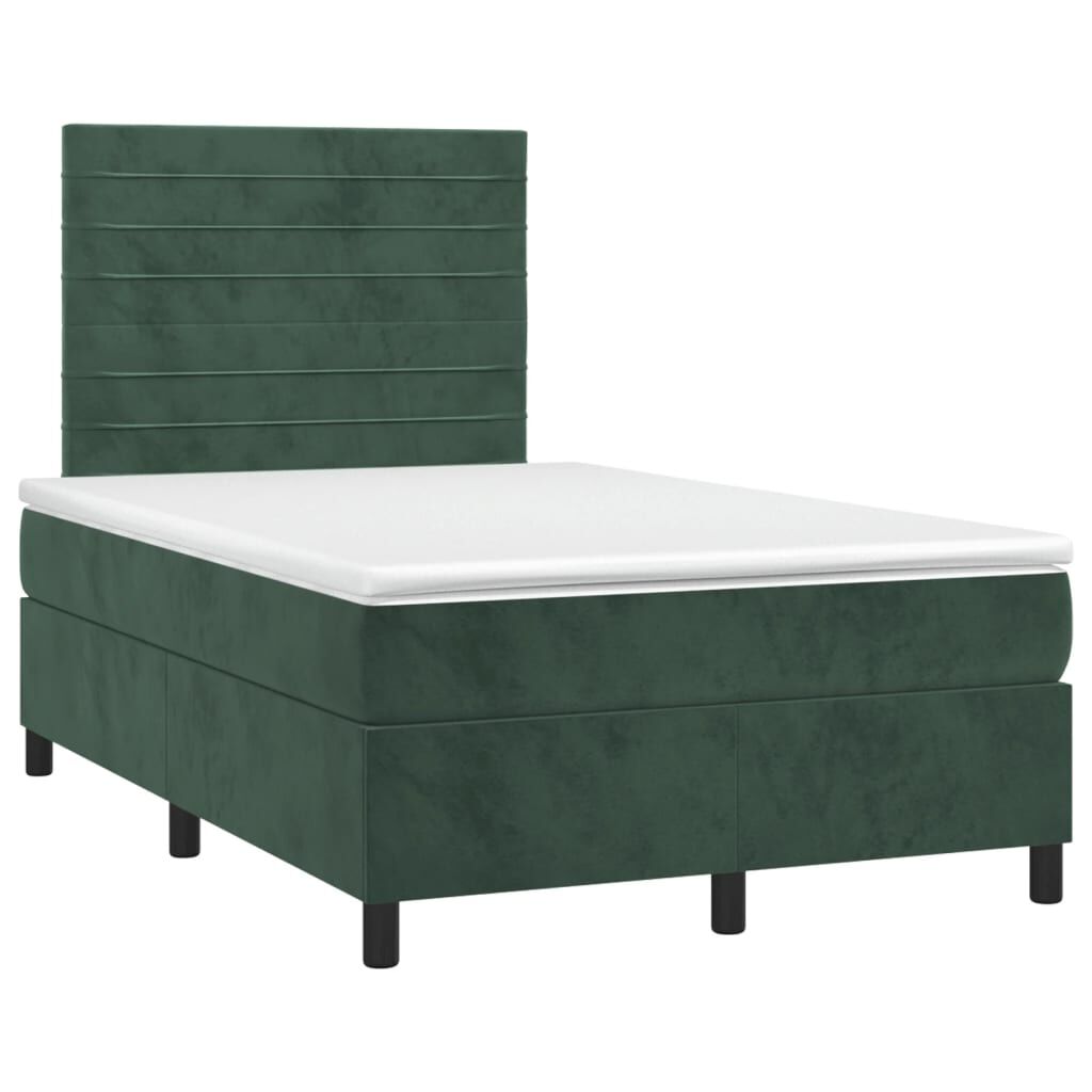 vidaXL Κρεβάτι Boxspring με Στρώμα & LED Σκ. Πράσινο 120x200εκ Βελούδο