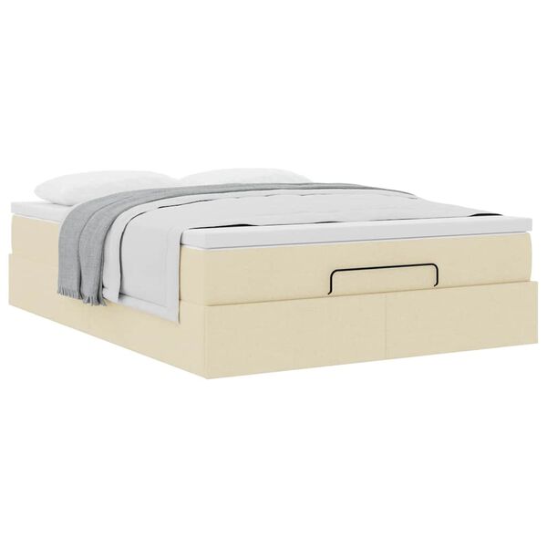 vidaXL Οθωμανικό κρεβάτι με στρώμα Cream 140x200cm ύφασμα