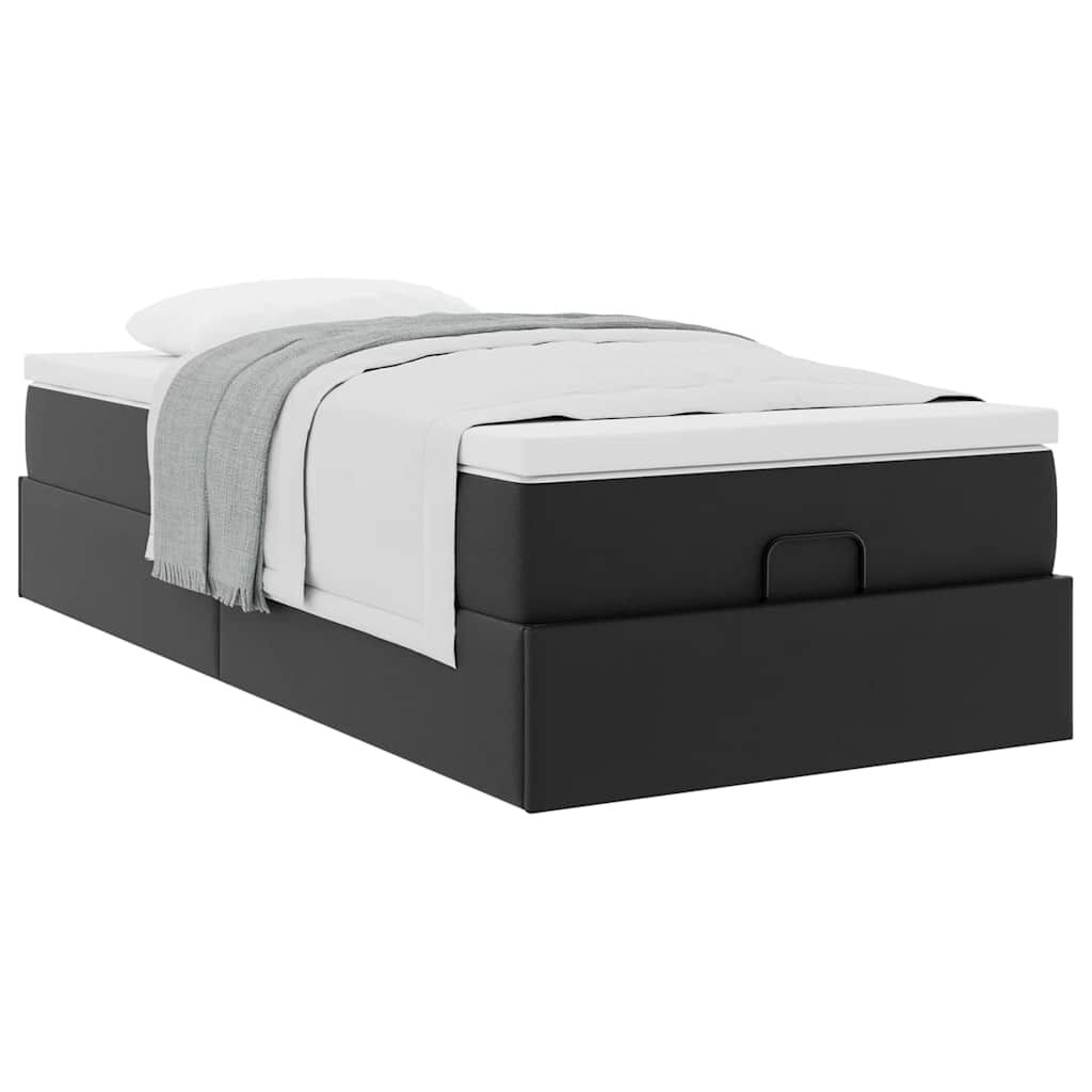 vidaXL Οθωμανικό κρεβάτι με στρώμα Μαύρο 100x200cm Faux Leather