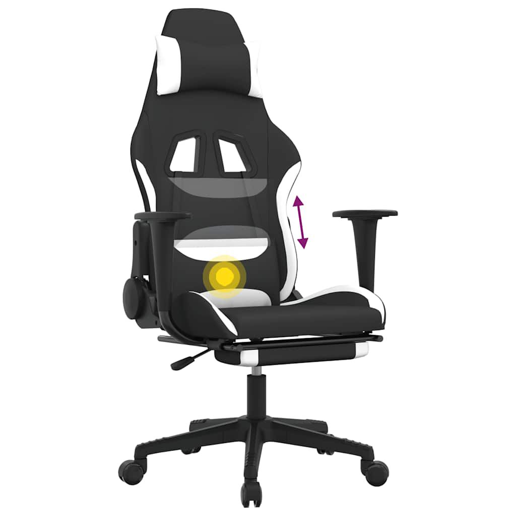 vidaXL Καρέκλα Μασάζ Gaming Μαύρη/Λευκή Ύφασμα με Υποπόδιο
