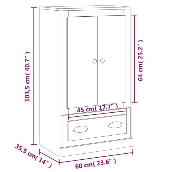 vidaXL Ντουλάπι Μαύρο 60 x 35,5 x 103,5 εκ. από Επεξεργασμένο Ξύλο