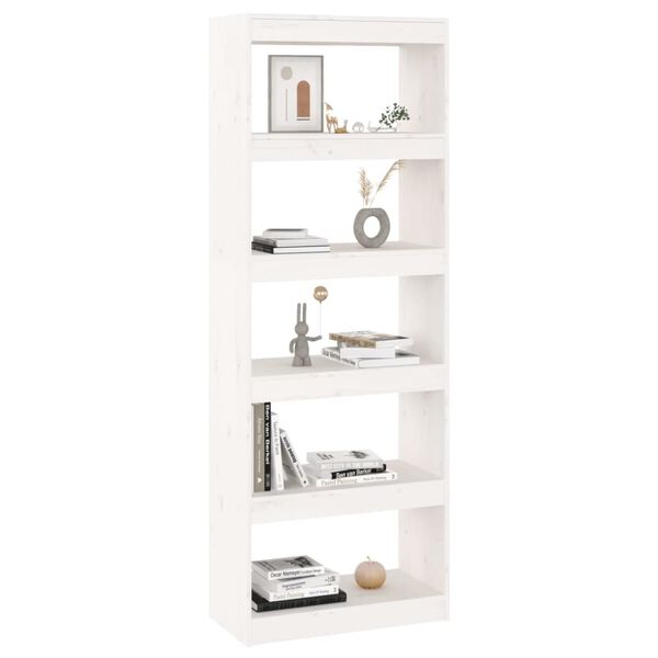 vidaXL Βιβλιοθήκη/Διαχωριστικό Χώρου Λευκή 60x30x167,5 εκ. Μασίφ Πεύκο