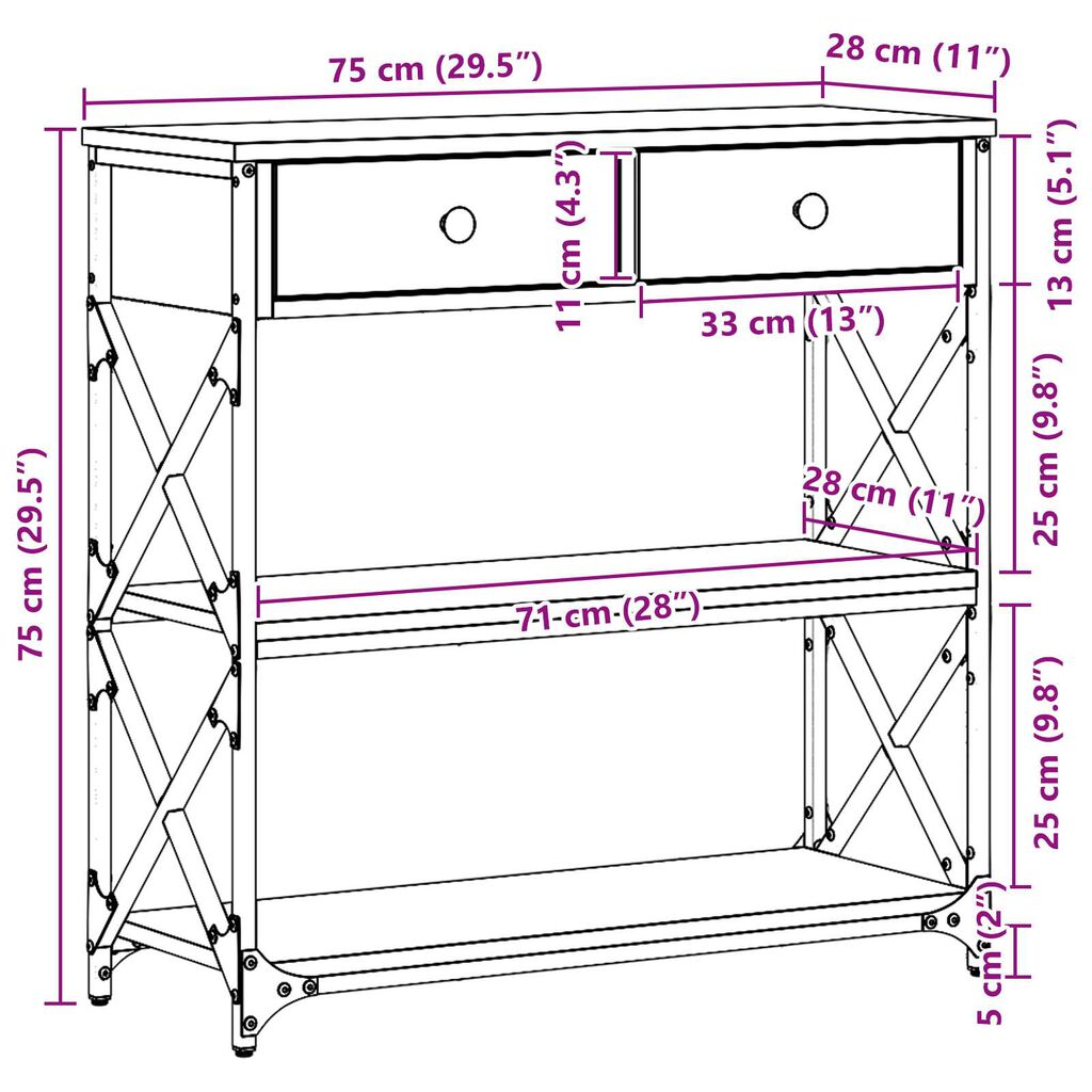vidaXL Κονσόλα Ξύλου 75x28x75 εκ. Κατασκευασμένο από ξύλο και ατσάλι