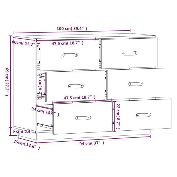 vidaXL Ντουλάπι Καφέ Μελί 100 x 4 x 75 εκ. από Μασίφ Ξύλο Πεύκου