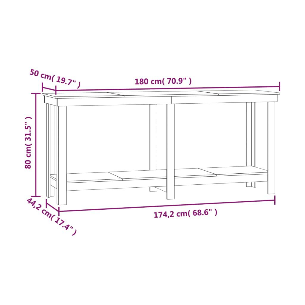 vidaXL Πάγκος Εργασίας Γκρι 180 x 50 x 80 εκ. από Μασίφ Ξύλο Πεύκου