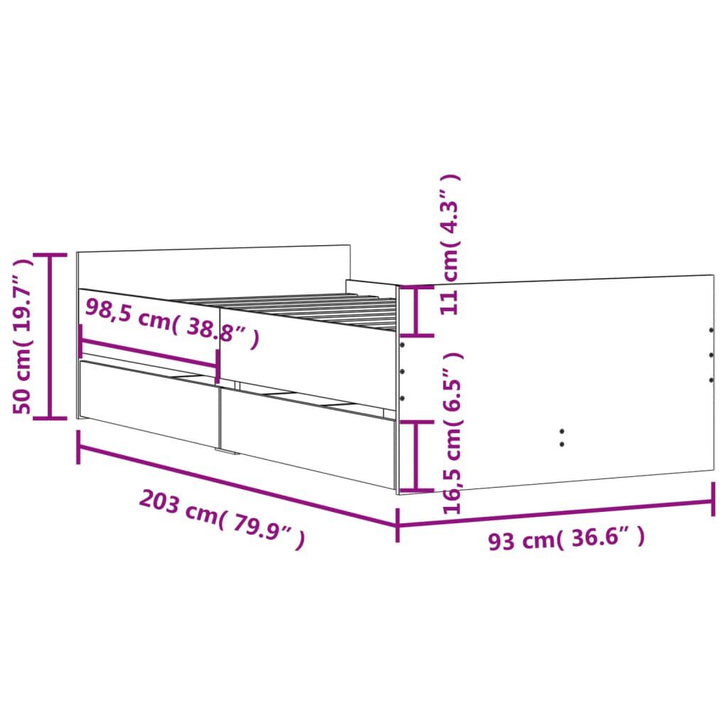 vidaXL Πλαίσιο Κρεβατιού με Συρτάρια Μαύρο 90x200 εκ