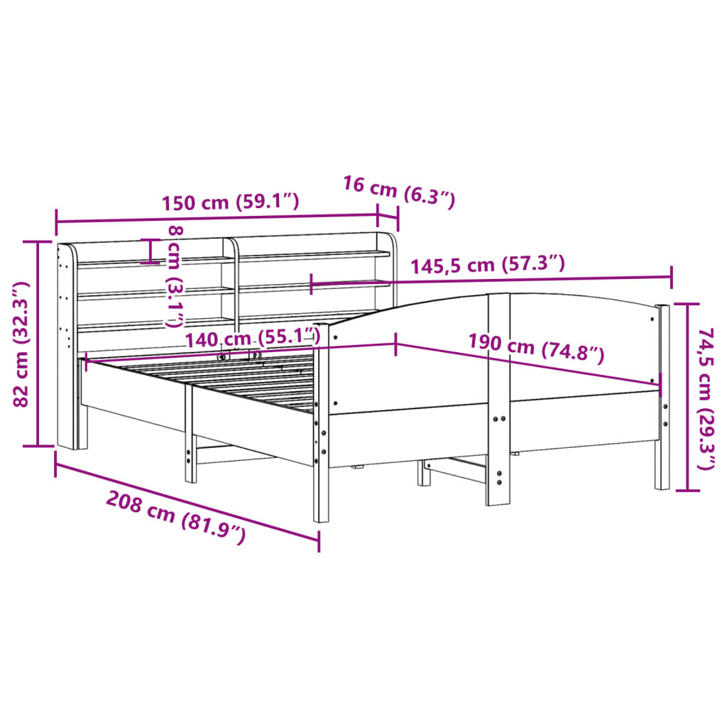 vidaXL Σκελετός Κρεβατιού Χωρίς Στρώμα Καφέ 140x190 Μασίφ Ξύλο Πεύκου