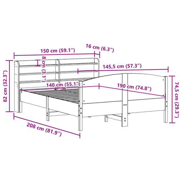 vidaXL Σκελετός Κρεβατιού Χωρίς Στρώμα Καφέ 140x190 Μασίφ Ξύλο Πεύκου