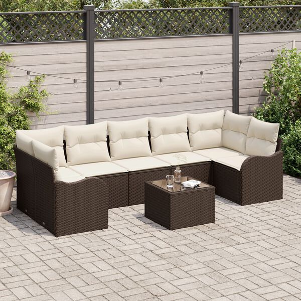 vidaXL Σετ Καναπέ Κήπου 8 pcs Καφέ 55 x 55 x 37 εκ Πολυ ράταν