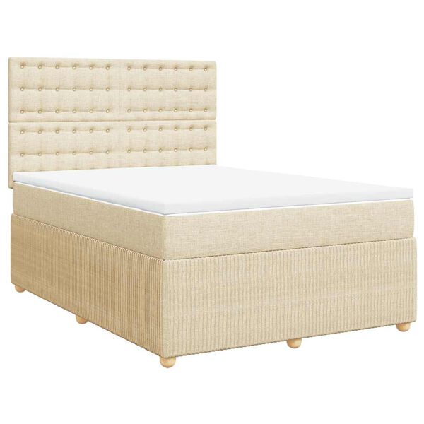 vidaXL Κρεβάτι Boxspring με Στρώμα Κρεμ 140x190 εκ. Υφασμάτινο