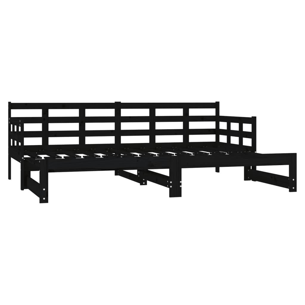 vidaXL Καναπές Κρεβάτι Συρόμενος Μαύρος 2x(90x200) εκ. από Μασίφ Πεύκο