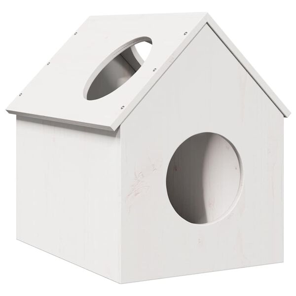 vidaXL σπιτάκι για γάτες λευκό 41x50x50 cm από μασίφ ξύλο πεύκο