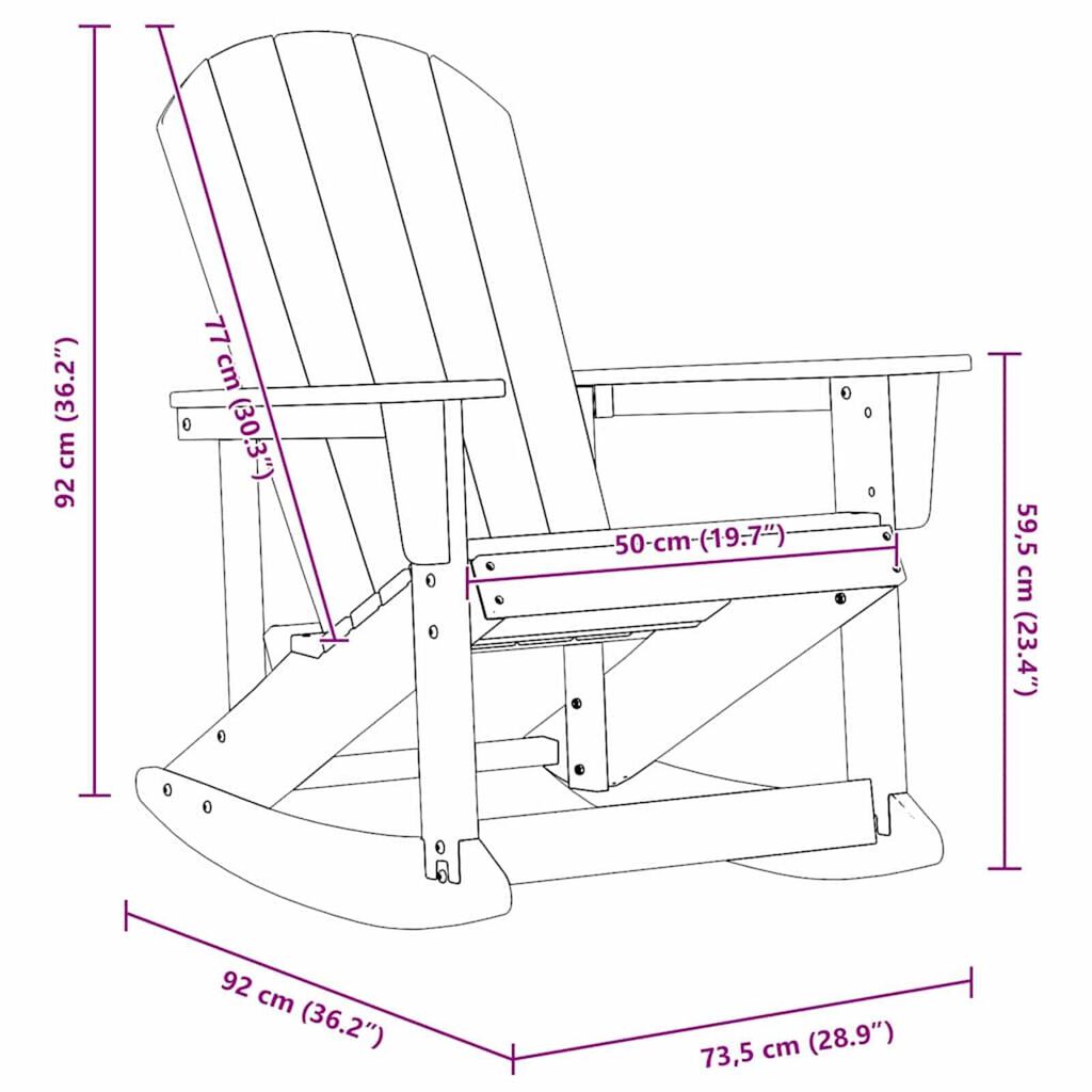 vidaXL Καρέκλες Ροκάντας Adirondack 2 pcs Μαύρο HDPE