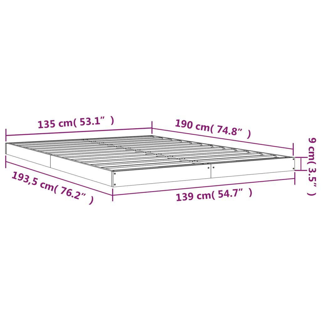 vidaXL Πλαίσιο Κρεβατιού 135 x 190 εκ. Μασίφ Ξύλο Πεύκου Διπλό