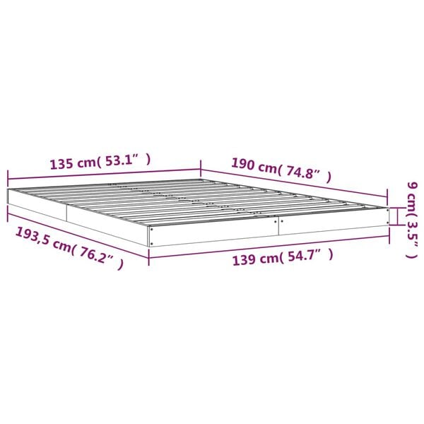 vidaXL Πλαίσιο Κρεβατιού 135 x 190 εκ. Μασίφ Ξύλο Πεύκου Διπλό
