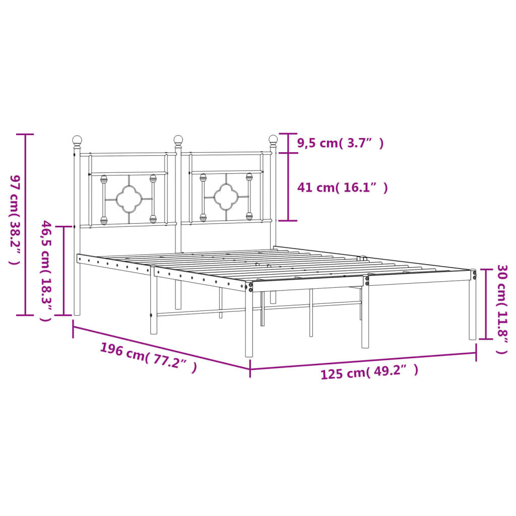 vidaXL Πλαίσιο Κρεβατιού με Κεφαλάρι Λευκό 120x190 εκ. Μεταλλικό