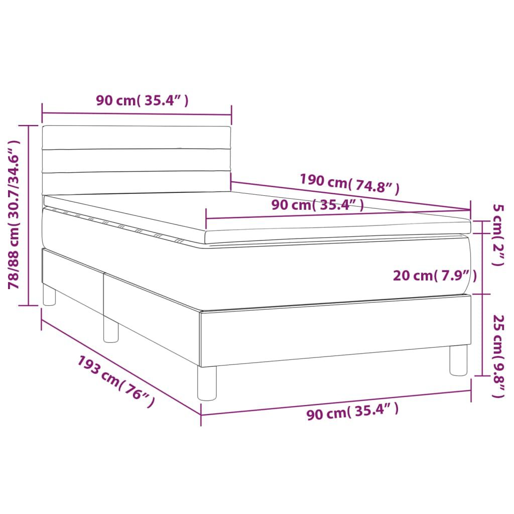 vidaXL Κρεβάτι Boxspring με Στρώμα Σκούρο Γκρι 90x190 εκ. Υφασμάτινο