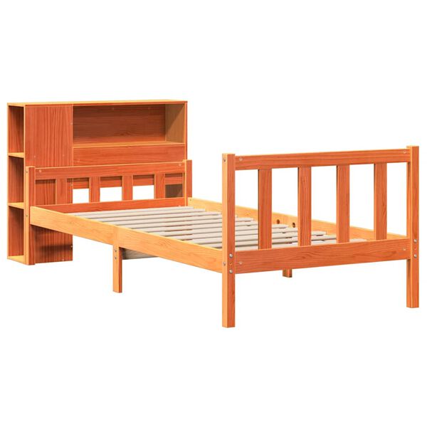 vidaXL Κρεβάτι Βιβλιοθήκη Χωρίς Στρώμα Καφέ 75x190 εκ Μασίφ Πεύκο