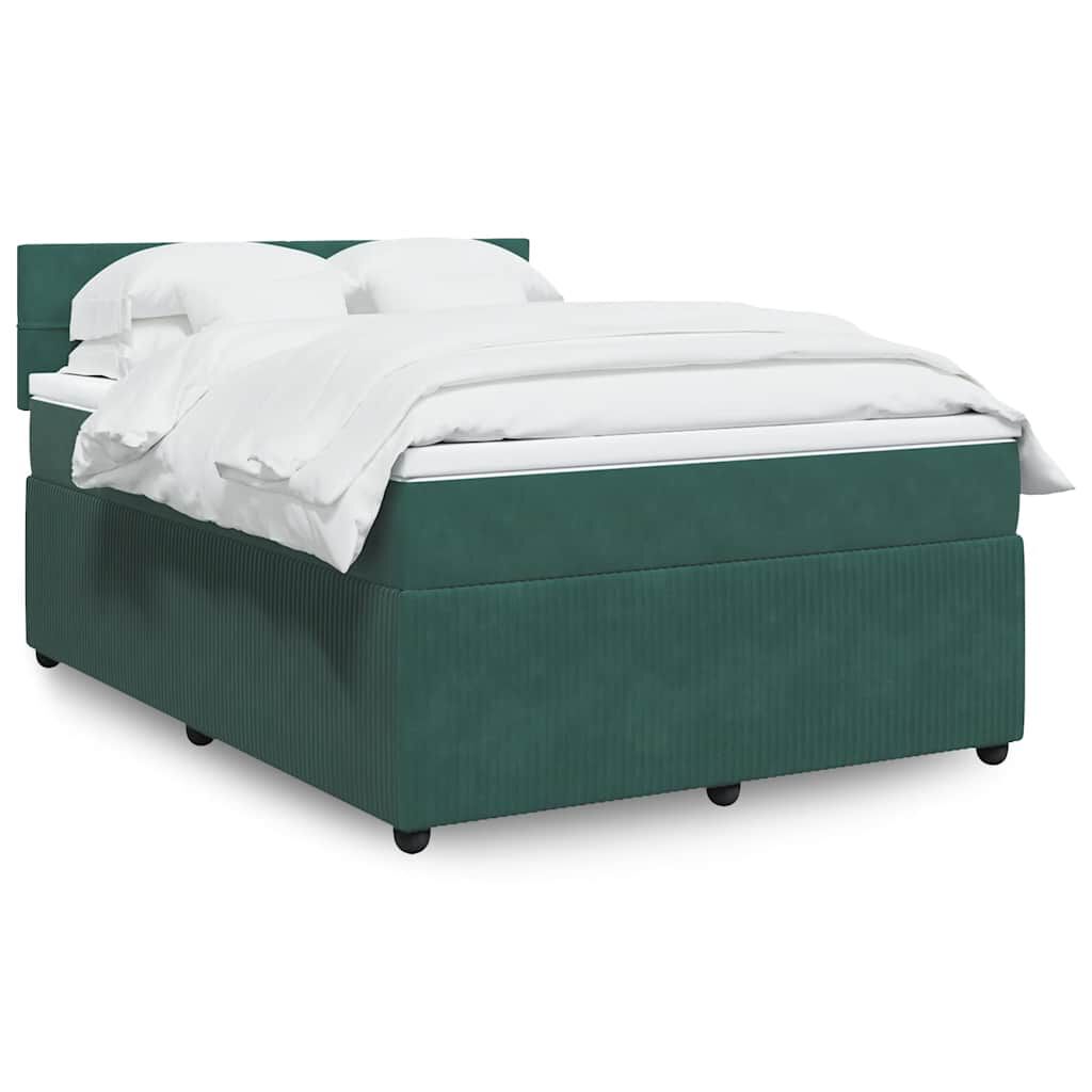 vidaXL Κρεβάτι Boxspring με Στρώμα Σκούρο Πράσινο 160x200εκ. Βελούδινο
