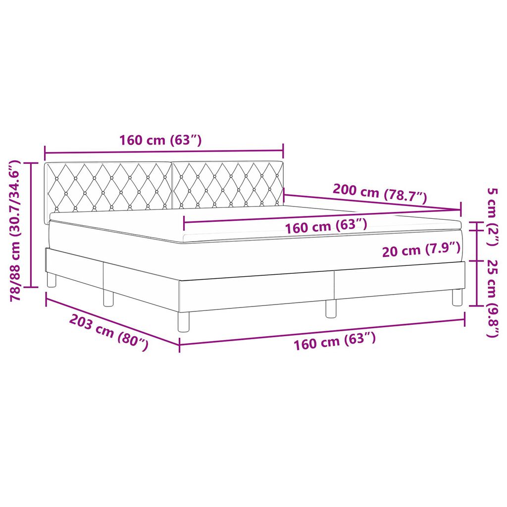 Κρεβάτι Box Spring με στρώμα vidaXL Σκούρο Γκρι 160x200 εκ Βελούδο
