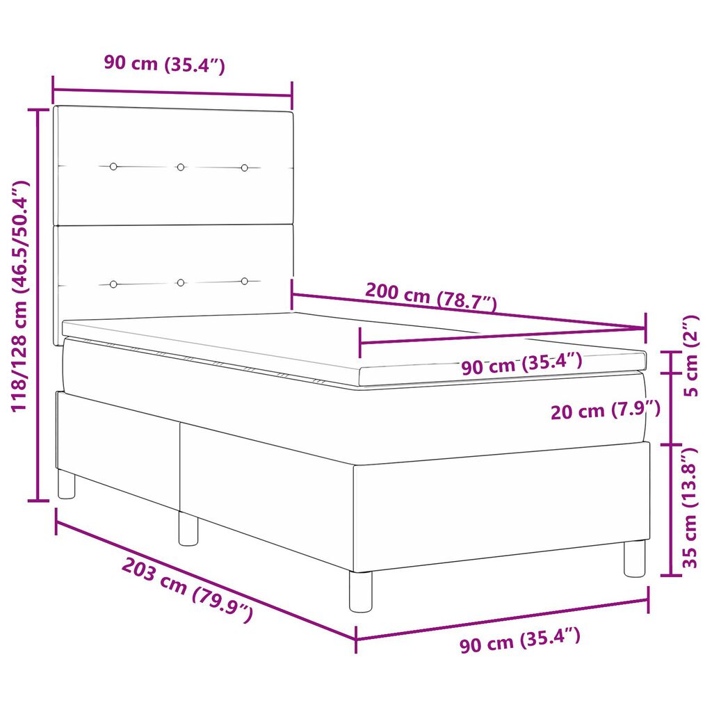 vidaXL Κρεβάτι Box Spring με Στρώμα Ανοιχτό Γκρι 90x200 εκ Ύφασμα