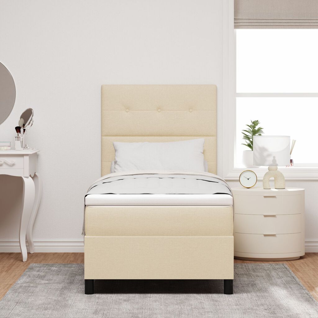 vidaXL Κρεβάτι Box Spring με στρώμα & LED μπεζ 100x200 εκ. Ύφασμα