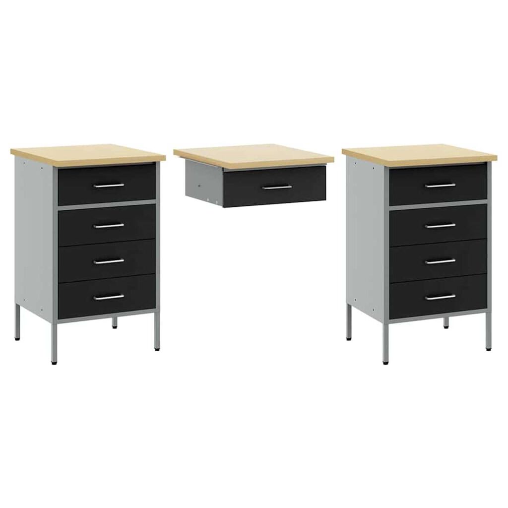 vidaXL Ντουλάπα Εργασίας με συρτάρι 3 pcs Μαύρο 150 x 55 x 85 εκ