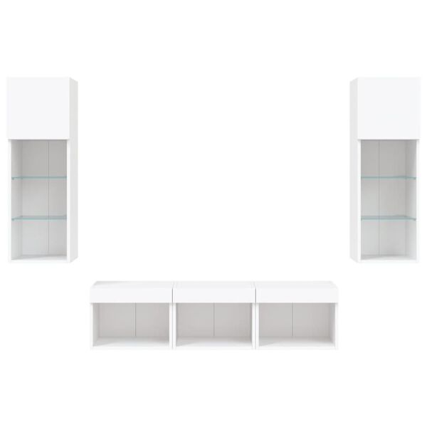 vidaXL Έπιπλα Τοίχου Τηλεόρασης 5 τεμ LED Λευκά από Επεξεργασμένο Ξύλο
