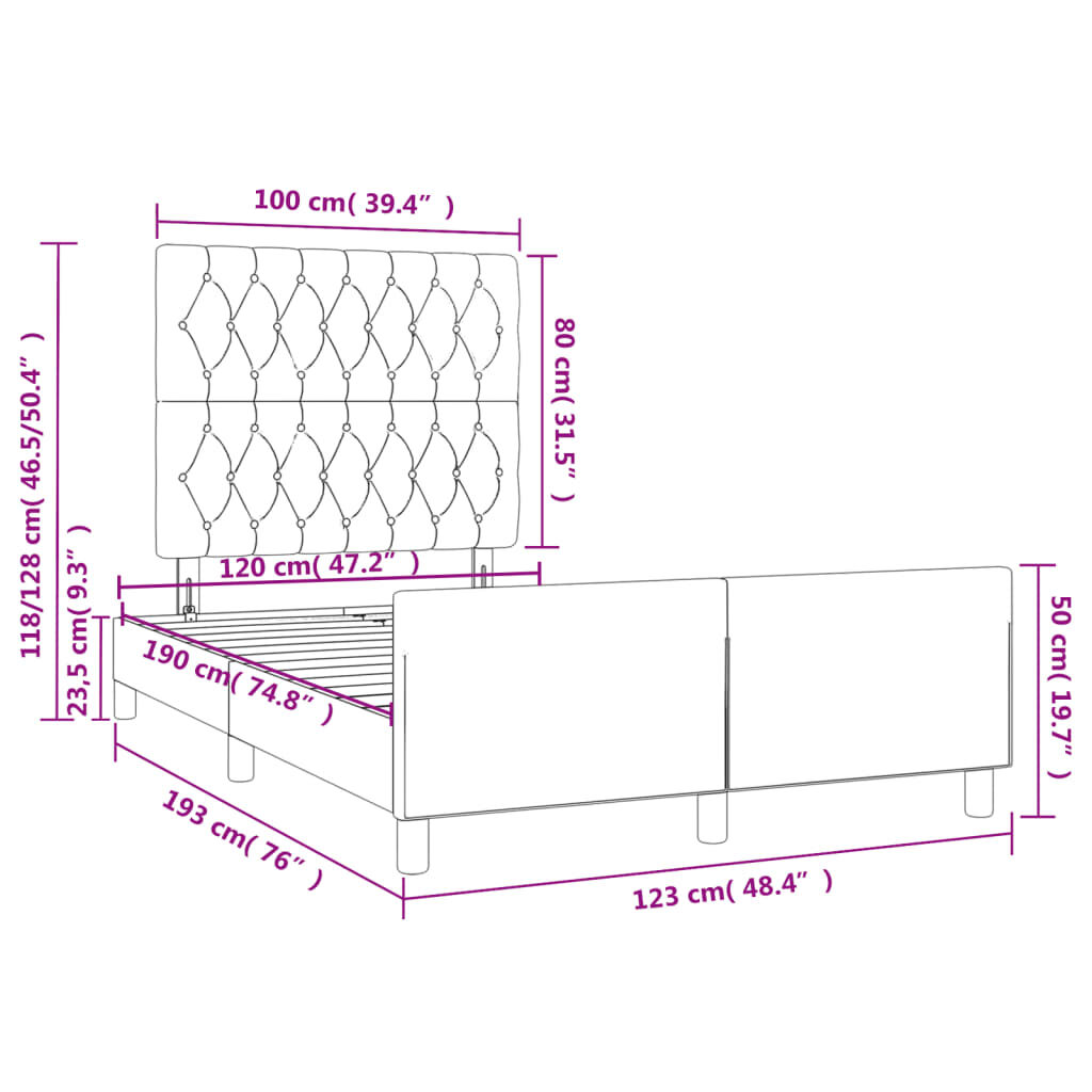 vidaXL Πλαίσιο Κρεβατιού χωρίς στρώμα Μαύρο 120x190 εκ. Βελούδινο