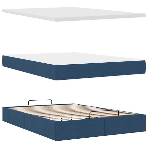 vidaXL Οθωμανικό κρεβάτι με στρώμα μπλε 140x200cm ύφασμα