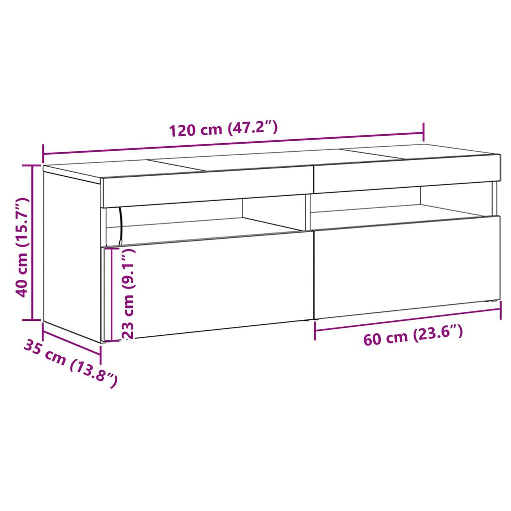 vidaXL Ντουλάπα τηλεόρασης με LED Μαύρη Δρύς 120x35x40 εκ. Επεξεργασμένο ξύλο