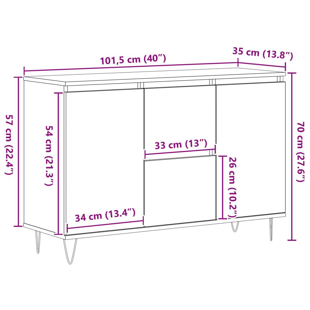 vidaXL Μπουφέ Μαύρο Δρυς 101,5x35x70 εκ Επεξεργασμένο Ξύλο
