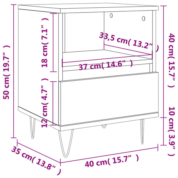 vidaXL Κομοδίνα 2 τεμ. Γκρι Σκυροδέματος 40x35x50 εκ. Επεξεργ. Ξύλο