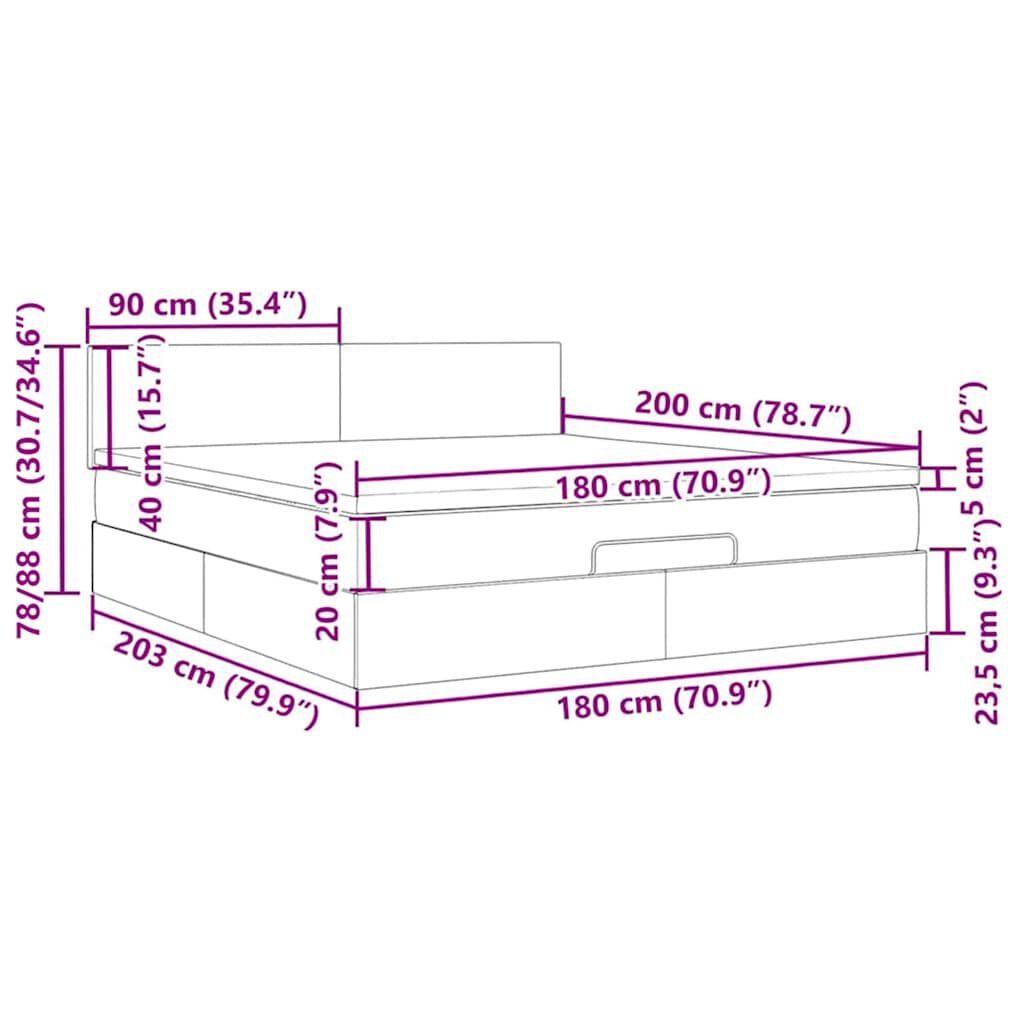 vidaXL Οθωμανικό κρεβάτι με στρώμα & LEDs Μαύρο 180x200cm Velvet