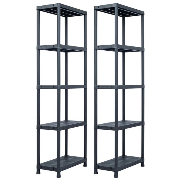 vidaXL Ραφιέρες 2 τεμ. Μαύρες 125 κ. 60 x 30 x 180 εκ. Πλαστικές