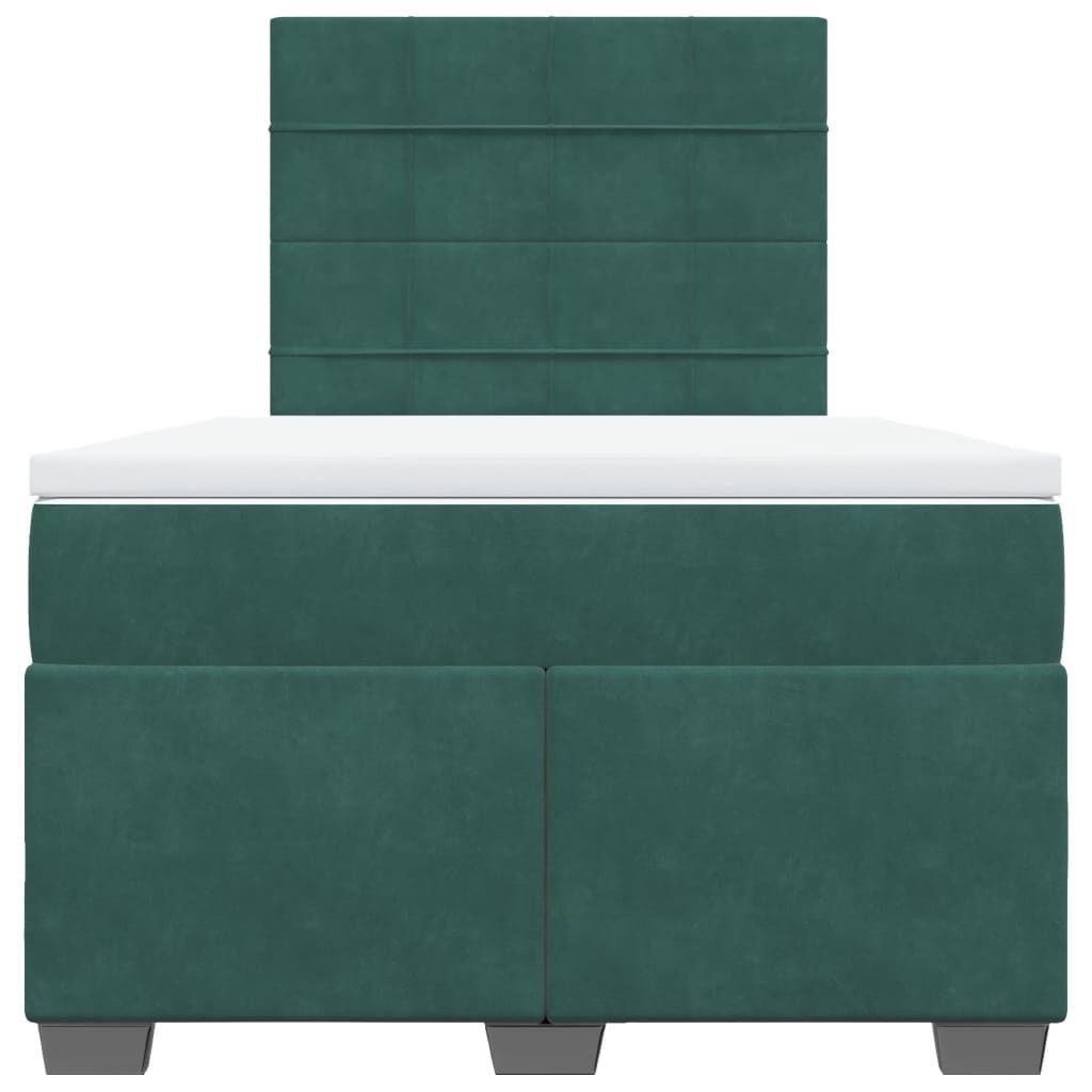 vidaXL Κρεβάτι Boxspring με Στρώμα Σκούρο Πράσινο 120x190εκ. Βελούδινο