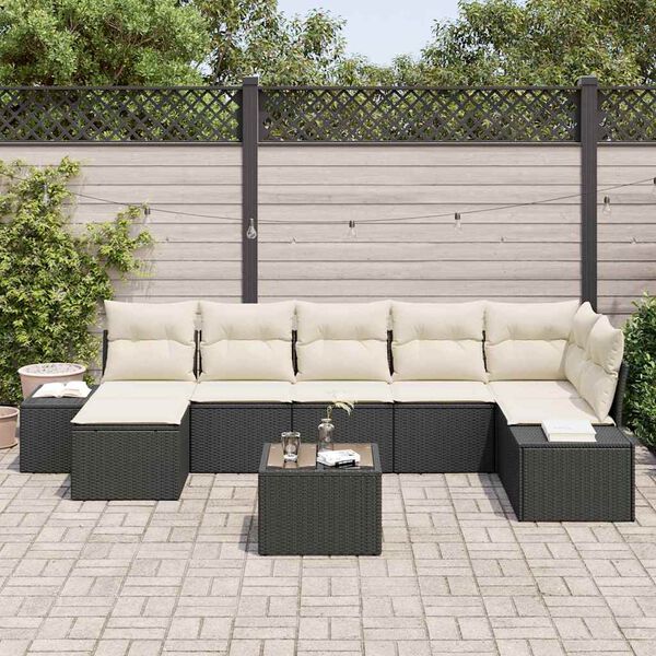 vidaXL Σετ Καναπέ Κήπου με μαξιλάρι 8 pcs Μαύρο Πολυ ράταν