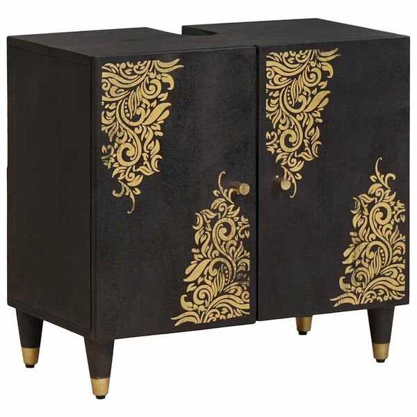 vidaXL Σετ Ντουλαπιών Μπάνιου Επιτοίχιο 2 pcs Μαύρο Στερεό ξύλο μάνγκο