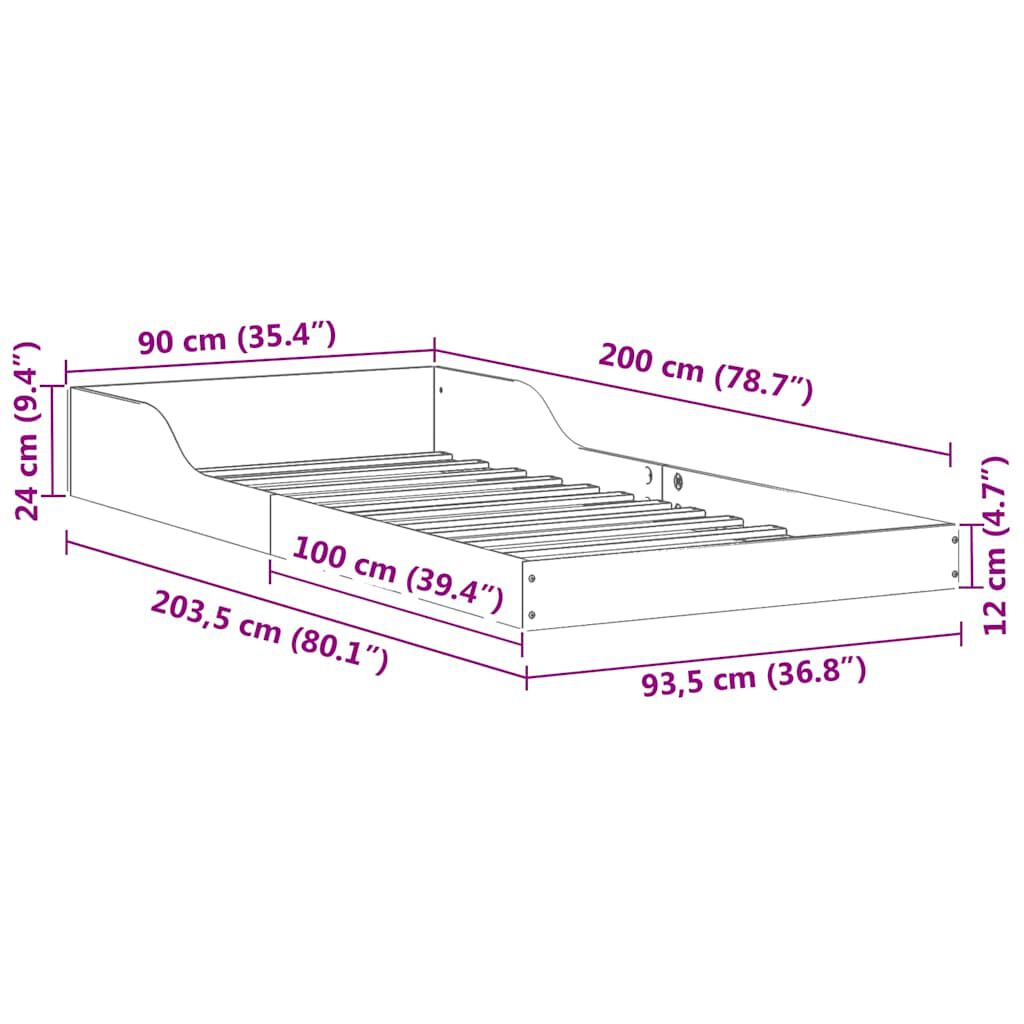 vidaXL Σκελετός Κρεβατιού Λευκό 90 x 200 cm Μασίφ ξύλο πεύκου