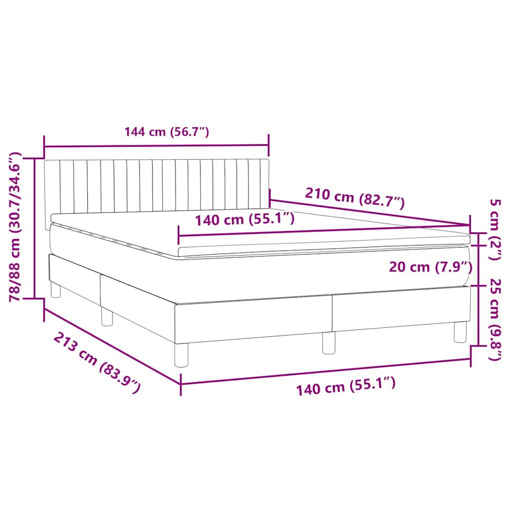 vidaXL Κρεβάτι Boxspring με Στρώμα Ανοιχτό Γκρι 140x210 εκ. Βελούδινο