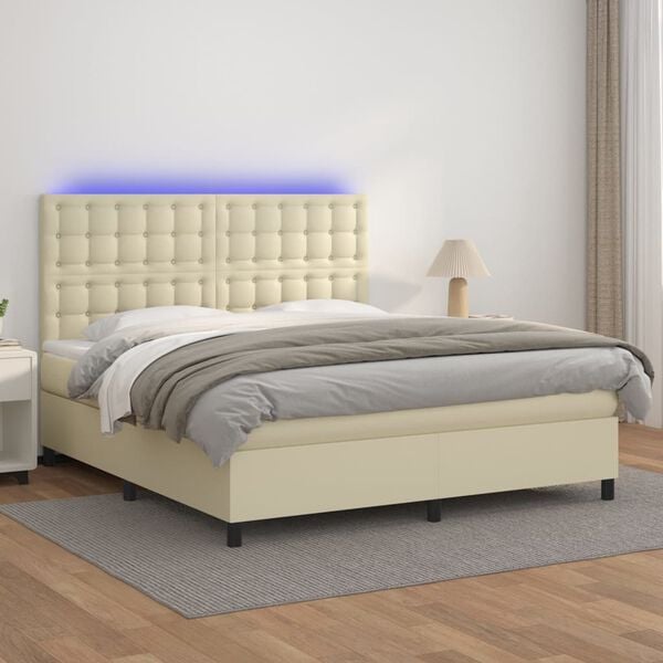 vidaXL &Kappa;&rho;&epsilon;&beta;ά&tau;&iota; Boxspring &mu;&epsilon; &Sigma;&tau;&rho;ώ&mu;&alpha; & LED &Kappa;&rho;&epsilon;&mu; 180x200 &epsilon;&kappa;. &Sigma;&upsilon;&nu;&theta;. &Delta;έ&rho;&mu;&alpha;