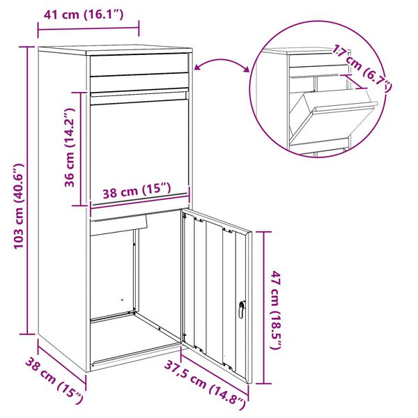 vidaXL Θυρίδα Πακέτων Λαδί 41 x 38 x 103 εκ Ατσάλι