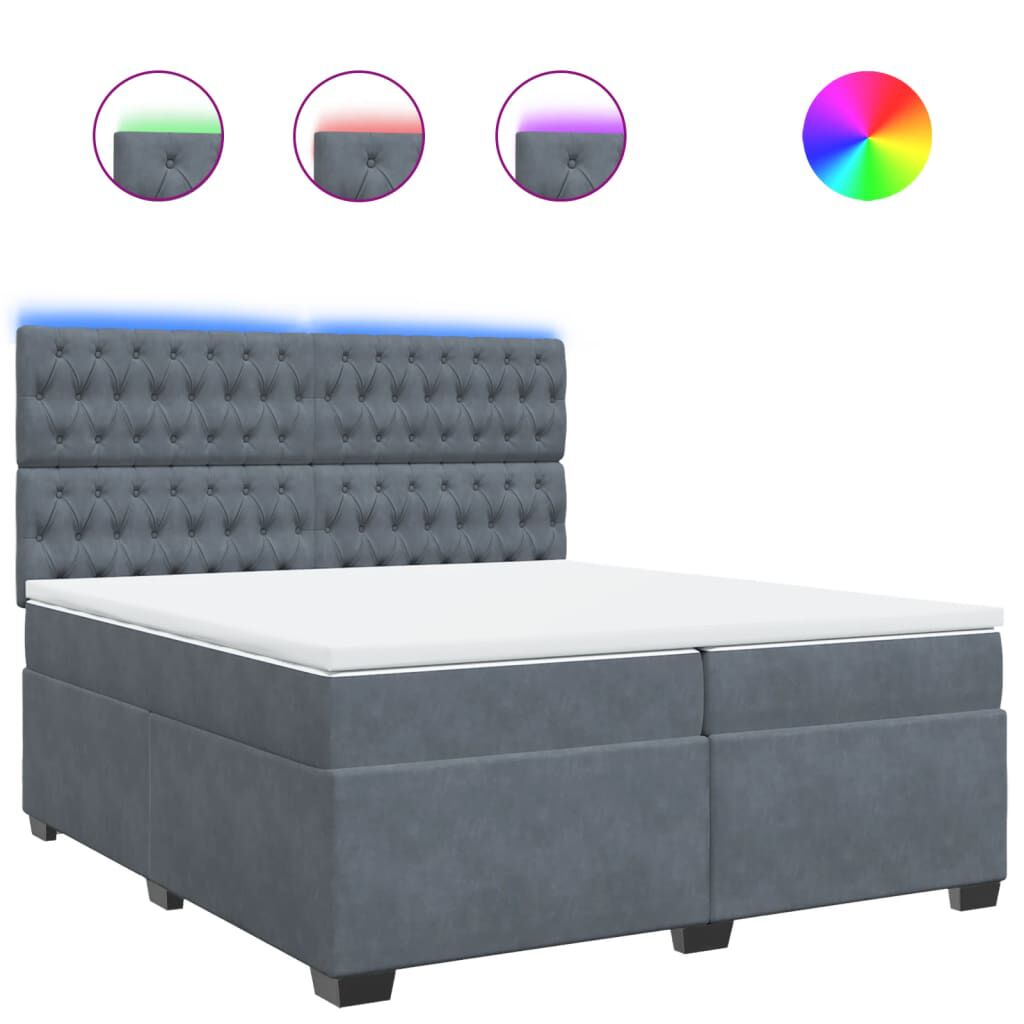 vidaXL Κρεβάτι Boxspring με Στρώμα Σκούρο Γκρι 200x200 εκ. Βελούδινο