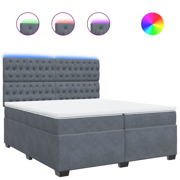 vidaXL Κρεβάτι Boxspring με Στρώμα Σκούρο Γκρι 200x200 εκ. Βελούδινο