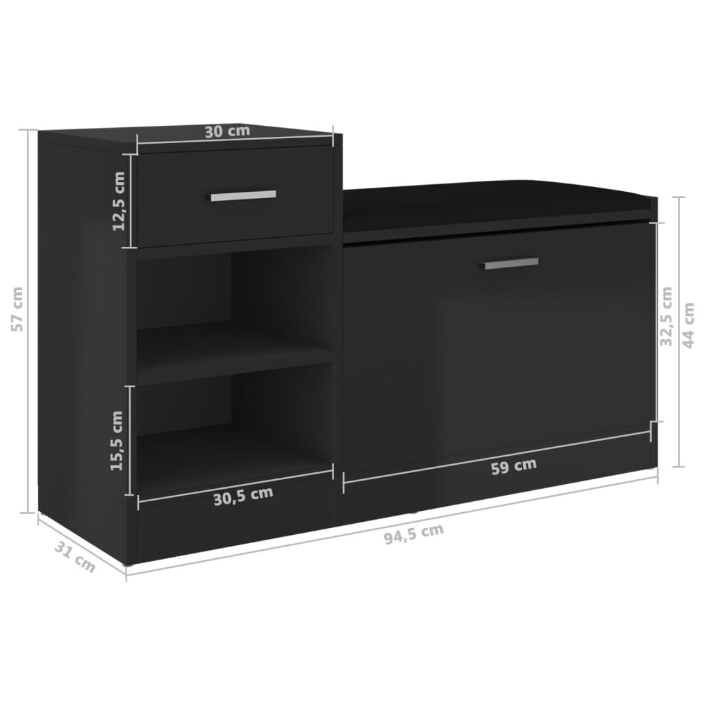 vidaXL Παπουτσοθήκη Γυαλ. Μαύρη 94,5 x 31 x 57 εκ. από Επεξ. Ξύλο