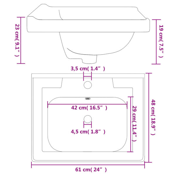 vidaXL Νιπτήρας Μπάνιου Ορθογώνιος Λευκός 61 x 48 x 23 εκ. Κεραμικός