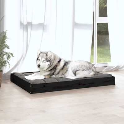 vidaXL Κρεβάτι Σκύλου Μαύρο 101,5 x 74 x 9 εκ. από Μασίφ Ξύλο Πεύκου