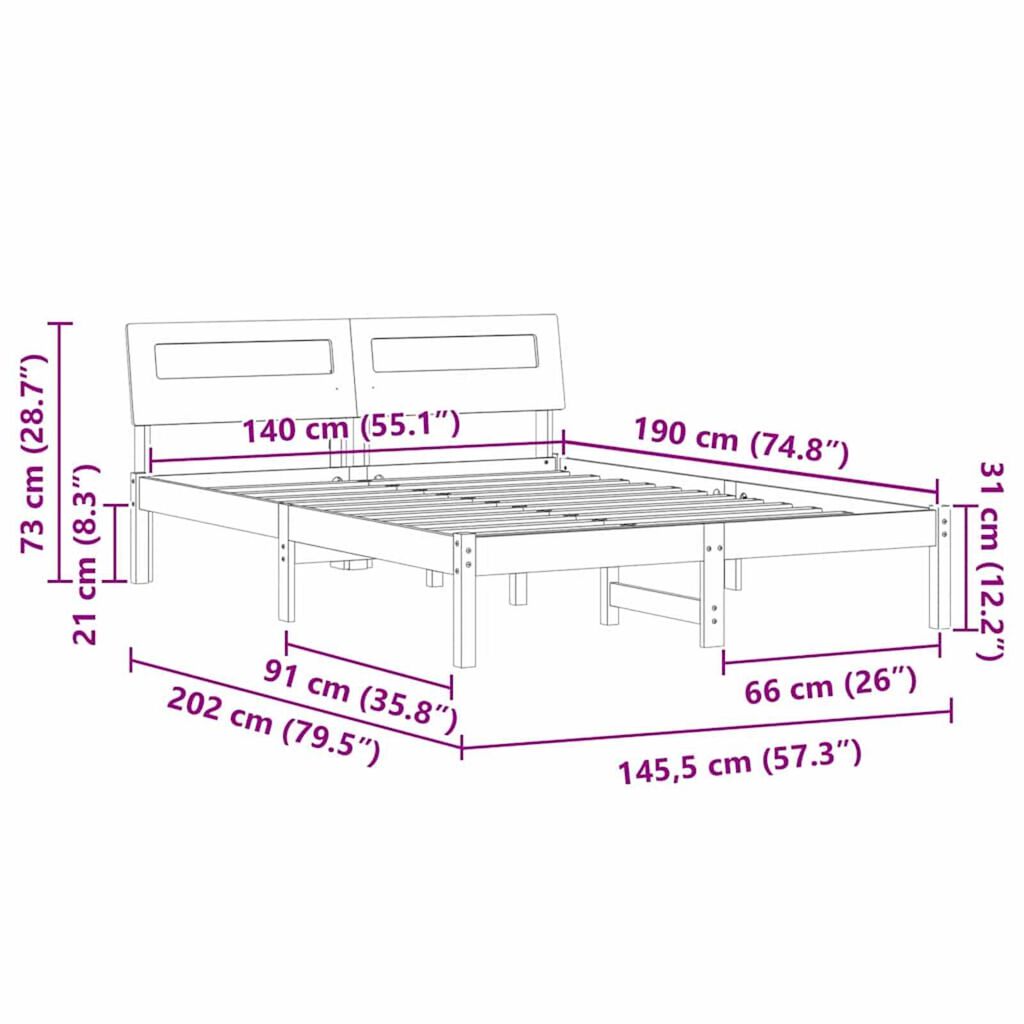 vidaXL Σκελετός Κρεβατιού Καφέ κεριού 140 x 190 cm Μασίφ ξύλο πεύκου