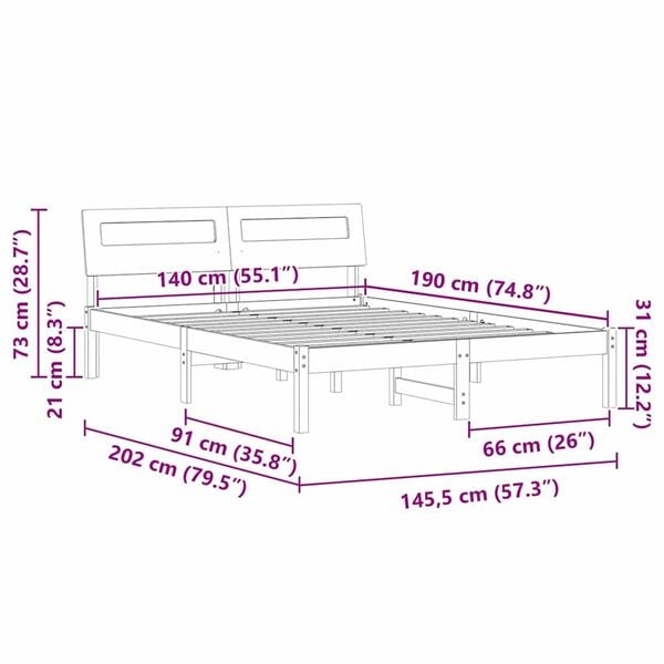 vidaXL Σκελετός Κρεβατιού Καφέ κεριού 140 x 190 cm Μασίφ ξύλο πεύκου